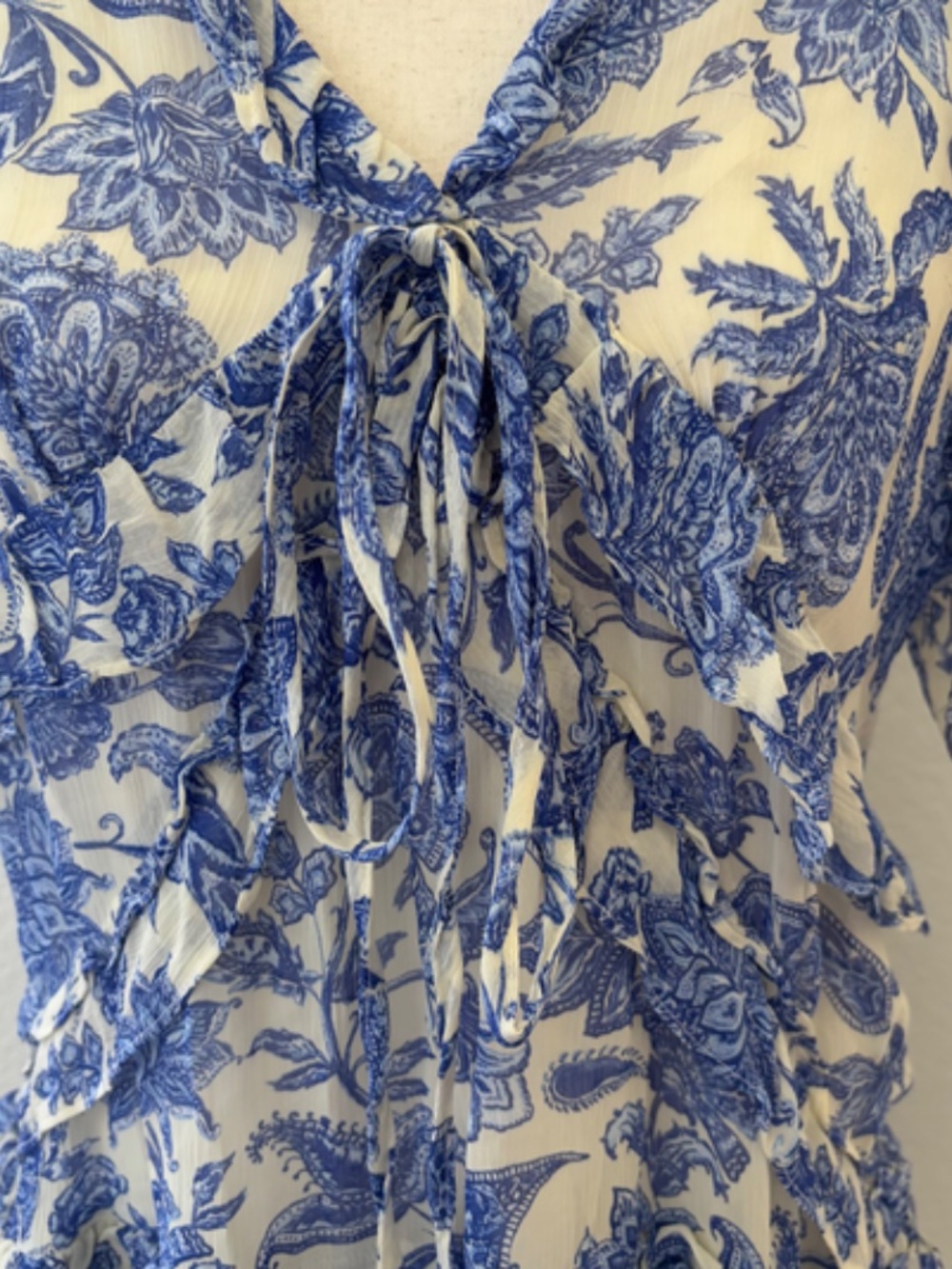 Anthropologie Maeve blue white floral ruffle mini dress Size XS - Picture 6 of 12